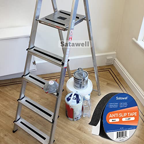 Satawell Anti Slip Tape/Non Slip Safety Grip Tape,Strong Traction Friction Abrasive Adhesive For Stairs Steps Outdoor Waterproof Non Skid Treads (1" X 20 Feet, Black) #TOP5
