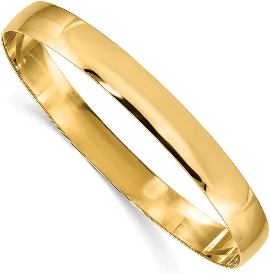 14K Yellow Gold 8mm Solid Polished Half-Round Slip-On Bangle