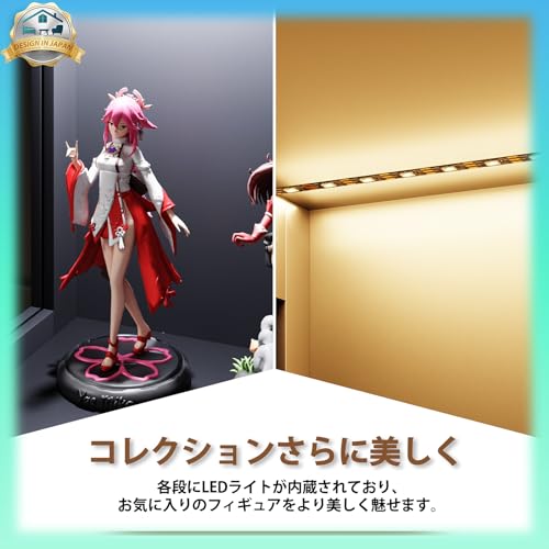WYNDHAM ガラスケース ショーケース【7色にLED照明｜5mm防爆・強化ガラス｜E0級MPF高密度板】タッチセンサーキーを搭載 4段構造 幅80cm×奥行35cm×高さ165cm ガラスディスプレイキャビネット (ホワイト) [5]