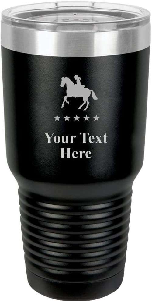 Equestrian Horse Travel 30oz Red Stainless Steel Vacuum Insulated Hot/Cold Tumbler with Clear Lid - Great Customizable Gift For Any Special Event. BPA Free Prime