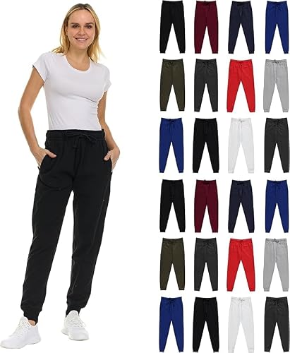 BILLIONHATS 24 Pack of Wholesale Womens Jogger Sweatpants, Bulk Comfy Fleece-Lined Joggers with Ribbed Cuffs for Charities & Homeless Shelter Donations, Color Assorted, Size Medium
