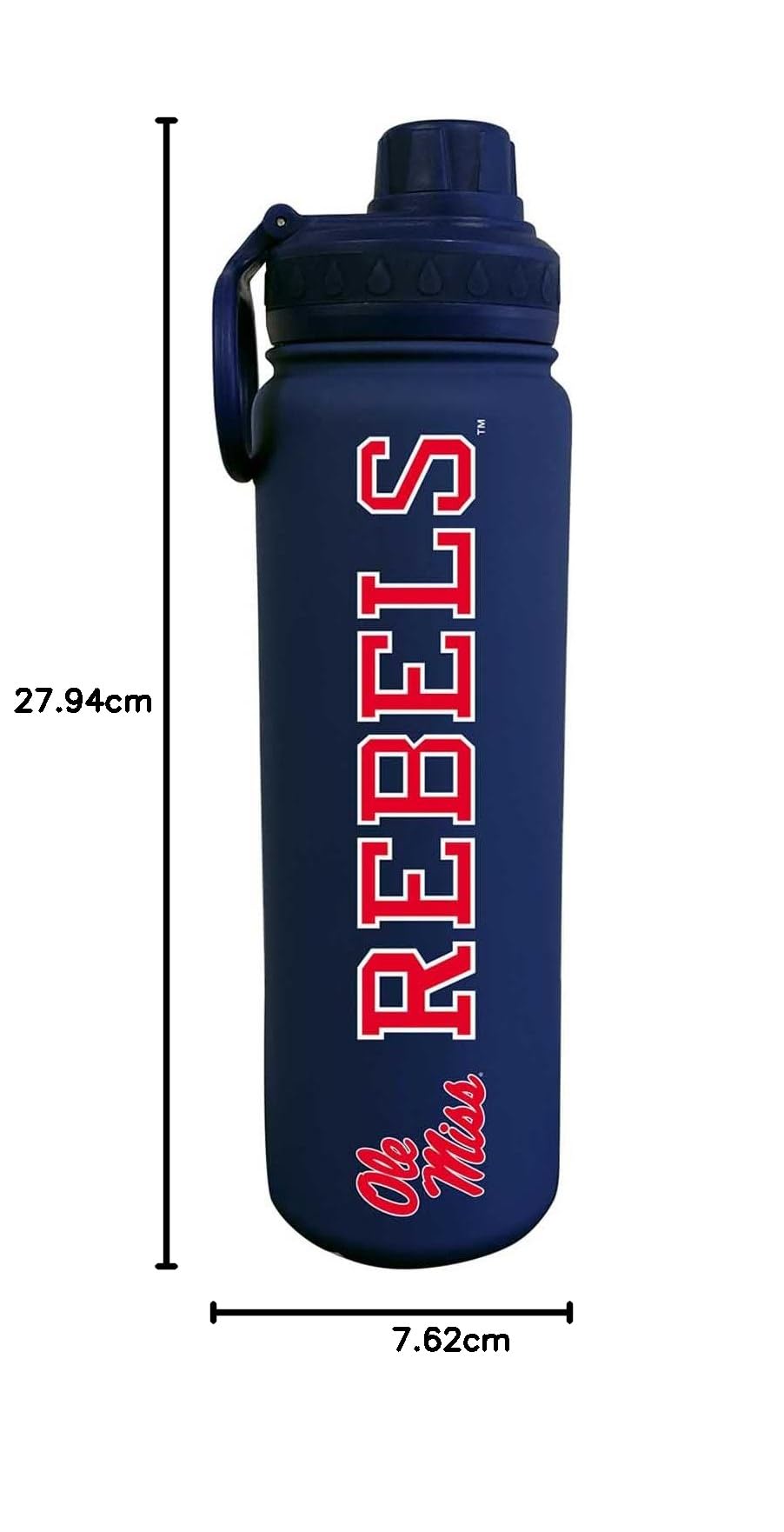 Campus Colors NCAA Edelstahl-Wasserflasche – Drehverschluss – 680 ml – Trageclip – hält Ihre Getränke stundenlang heiß oder kalt (Ole Miss Rebels – Königsblau)