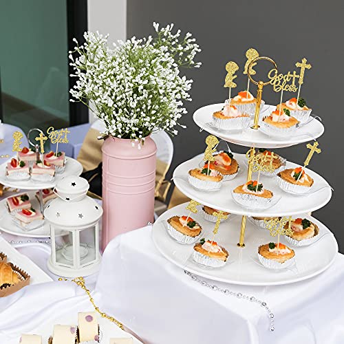 Gyufise 24Pcs Gold Glitter Boy God Bless And Baptism Cupcake Toppers Cross Babyshower Cupcake Picks Christian Party Decoration Supplies #TOP5