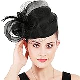Woman Sinamay Fascinator Hat Pillbox Derby Hats Linen Feather with Veil Vintage Cocktail Tea Party Dress Cap Black