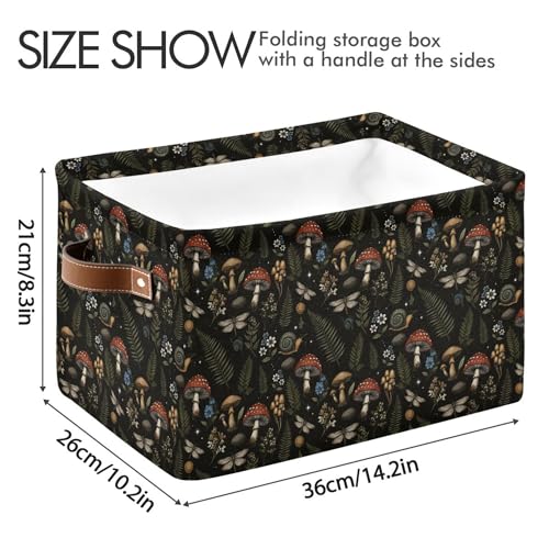 Image of Mushroom Botanical Storage Basket Fabric Kitchen Baskets Dragonfly Berry Flowers Fern Open Home Storage Bins Boxes Foldable Organizer Bag for Baby Cloth Pet Toy Book Shelf Closet Baskets 16x12x8 IN