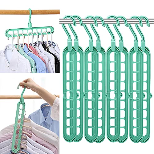 Magic Space Saving Clothes Hangers Multifunctional Smart Closet Organizer Premium Wardrobe Clothing Cascading Hanger 9 Slots, Innovative Design for Heavy Clothes, Shirts Pants (8 Pack Tiff.Blue)