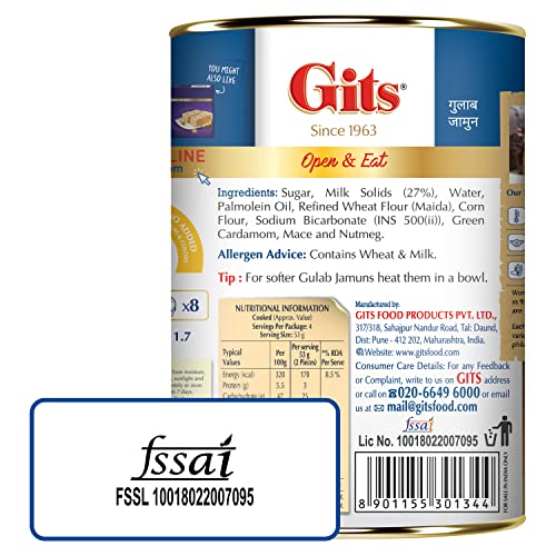 Image of Gits Gulab Jamun Tin |500gm, 8 Pieces |Open & Eat | Mouth-Watering Indian Mithai | Delicious, tasty, melts in mouth (Pack of 3)