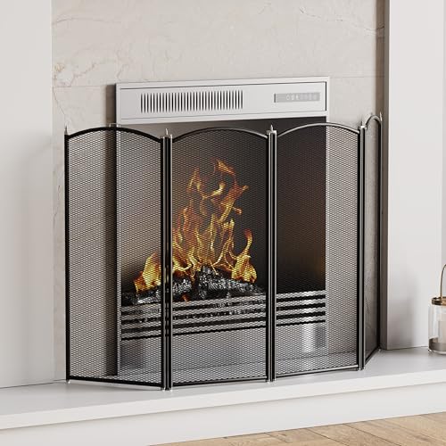 Fire Vida Stanton 4 Panel Spark Guard, Metallo, Nero, H 64 cm x L 100 cm Circa