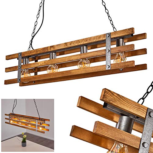 hofstein Lámpara colgante Mallard con soporte de madera, metal/madera plata/marrón, 4 luzes, casquillo de las bombillas E27, máx. 28 vatios, adecuada para bombillas LED. Estilo retro/vintage