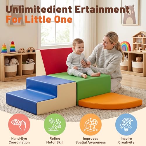 Image of TODIBY 4-Pieces Climbing Toys for Toddlers (XL Size): PU Leather - Soft Play Climbing for Toddlers - Extra Large Foam Climbing Blocks for Crawling and Sliding Indoor Playground for Kids