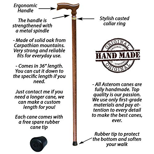 Asterom Handcrafted Wooden Walking Cane for Women and Men - Elegant Wood Canes and Walking Sticks - Thumbnail 4