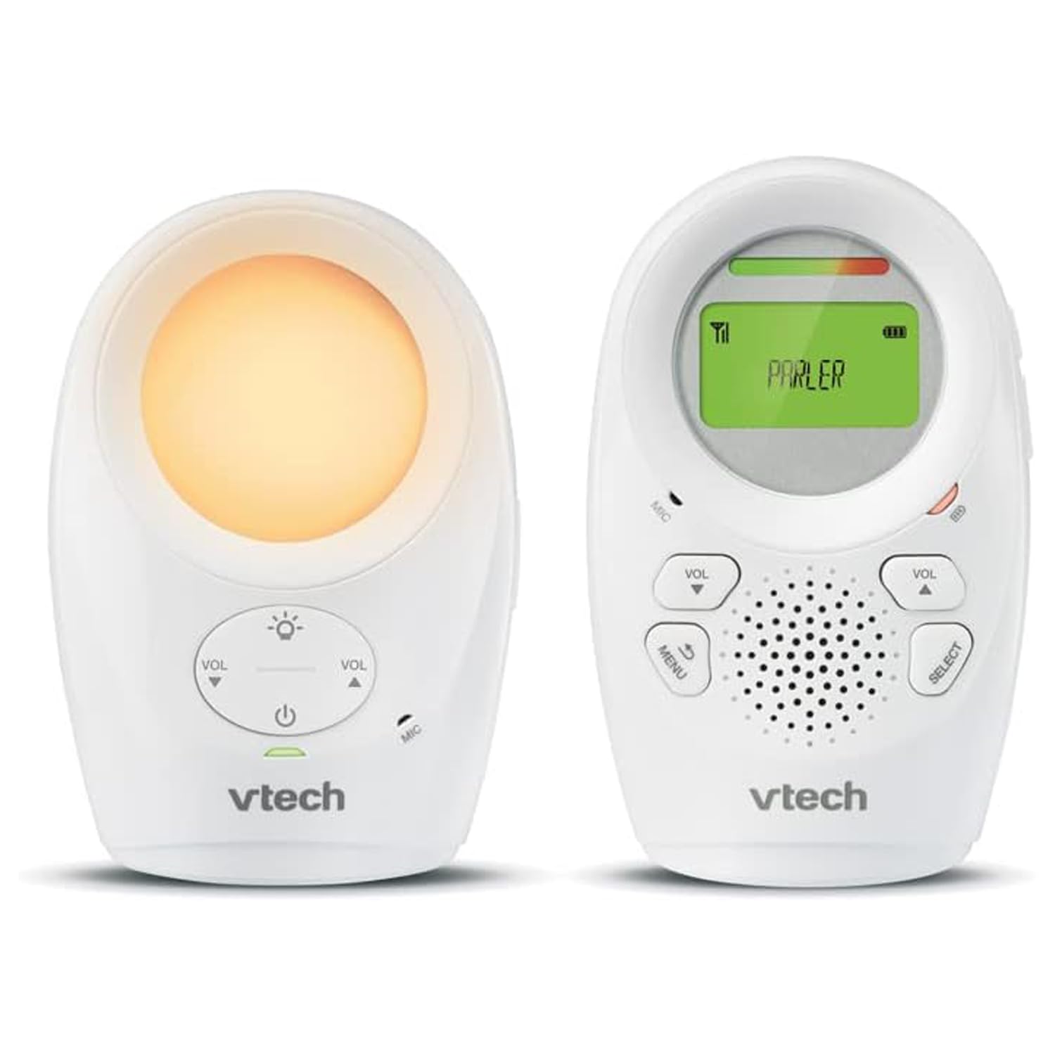 VTech BM1211 Monitor Audio per Bambini, trasmissione sonora chiara e sicura, lunga portata, controllo del Volume a 5 livelli, luce notturna, funzione di parlare al bambino, clip da cintura
