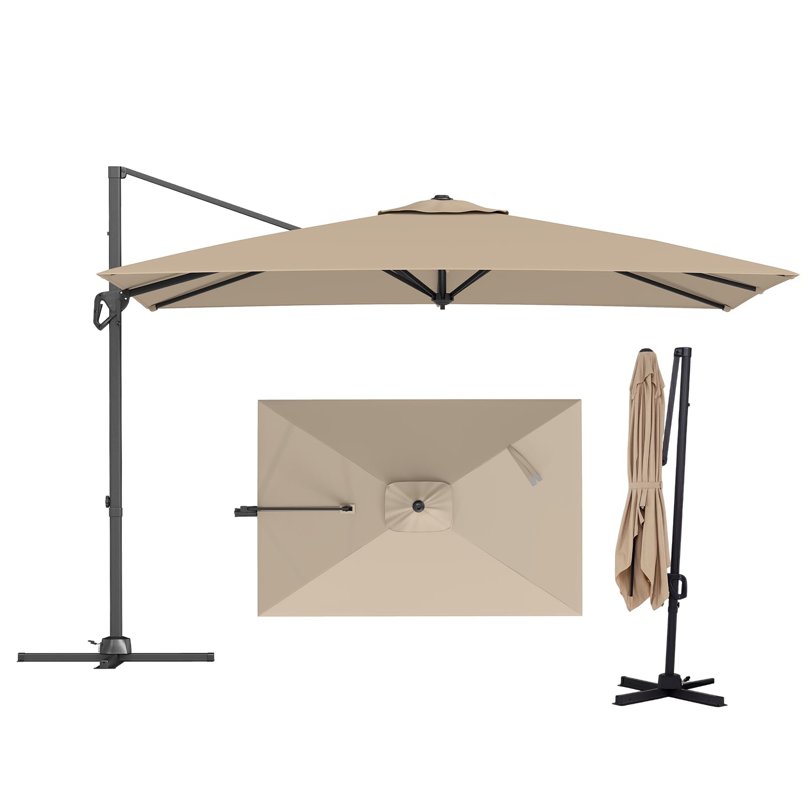 RELAX4LIFE Parasol Déporté Rectangulaire 2x3M, Parasol de Balcon Rotatif à 360° avec Pédale, Inclinaison Réglable, Mât en Alu Épais & 8 Baleines, Toile Ventilée Anti-UV avec Base pour Terrasse Balcon