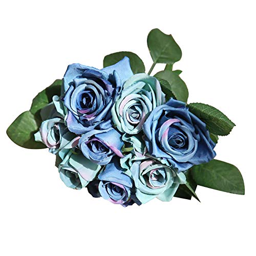 shlutesoy Artificial Flower, 1 Bouquet Artificial Rose Flower Table Furniture Arrangement Party Wedding Decor - Blue