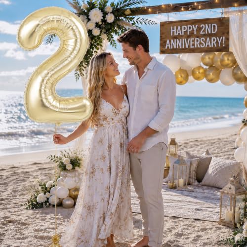 Image of KatchOn, Number 2 Balloon, 40 Inch Champagne Gold Foil Number Balloon