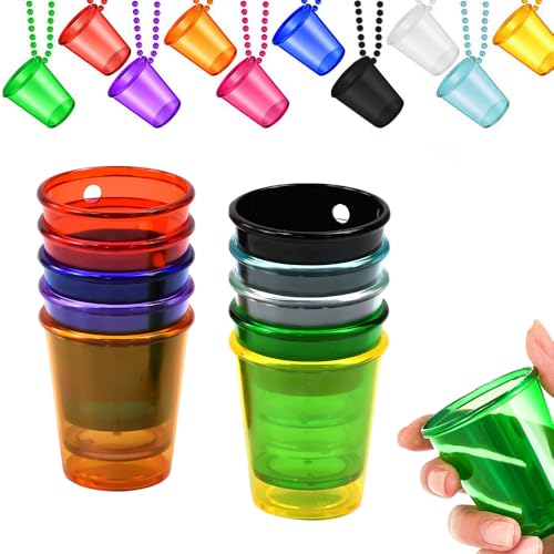 SLTAXAR 10 Stück Schnapsglas mit Kette zum Umhängen party shot Gläser Schnapsgläser Perlen Halskette Shotgläser Bunte Schnapsgläser zum umhängen Partybecher mit Kette für Fasching Bachelorette Party