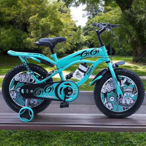 Image of TONY Cycle Bicycles Sports Gigi 16T BMX Single Speed Bicycle for Kids (5-8 Years) Boys & Girls | Double Back Seat | Training Wheels | Water Sipper | Ideal for Outdoor Fun (Seagreen)