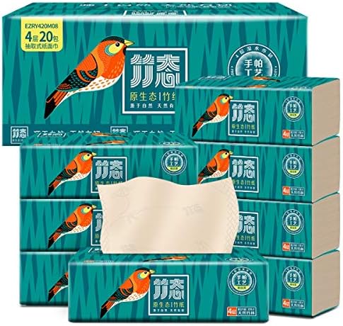 BAMTIME Bamboo Pulp Tissues Box, 4-Ply Tissues, 80 Pieces/20-Box Carton