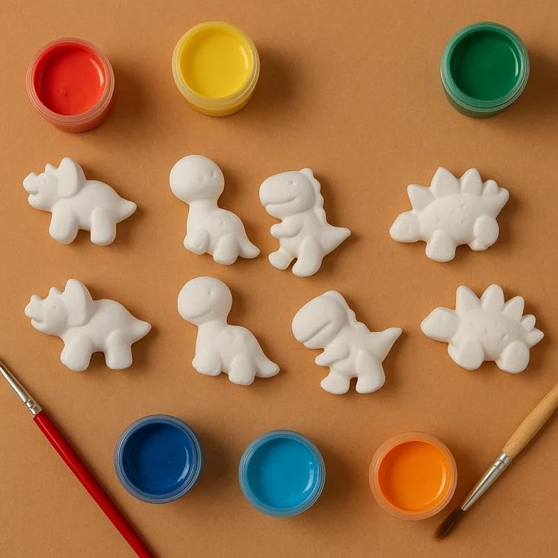 Image of EXPESIA 3D Dinosaur Painting Kit for Kids - Set of 6 White Dinosaur Figurines 6 Colors with Brush,| DIY Paint & Craft Activity Toy | Creative Art & Craft Kit for Boys & Girls | Return Gift, Birthday Gift, School Project