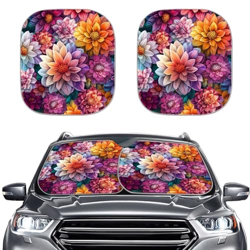 Image of Pink Dahlia Car Windshield Sun Shade Foldable 2-Piece Car Windshield Sunshades Window Shades Cover Sun Visor Shield for Most Sedan Truck SUV Auto Interior Protector