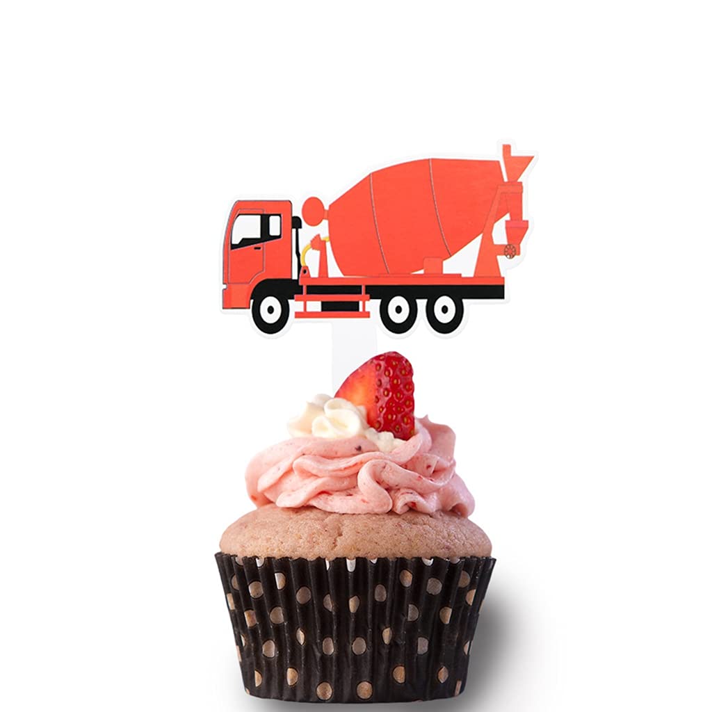 64 Pezzi Decorazioni Per Cupcake Per Feste A Tema Costruzioni - Topper E Pirottini Con Trattori Ed Escavatori - Per Compleanni Bambini E Ragazzi