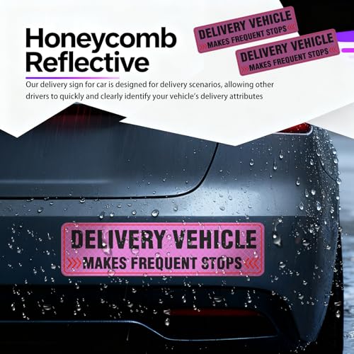 Image of 2PCS Reflective Delivery Driver Magnet for Car,Eye-catching Frequent Stops Car Magnet as Delivery Driver Accessories, Waterproof Deliveries Magnetic Cars Sign Cars Accessories (Pink)