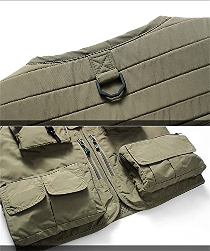 SOUGAO Colete masculino de pesca Safari com vários bolsos para trabalho ao ar livre sem mangas, Verd