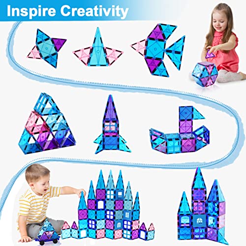 Kaeiloru Magnetic Tiles 104Pcs Kids Toys For 2 3 4 5 6 7 8 Year Old Girls Boys 3D Frozen Princess Castle Magnetic Building Blocks Educational Toddler Toys For Age 2-4 5 6-8 Year Old Birthday Gifts #TOP4