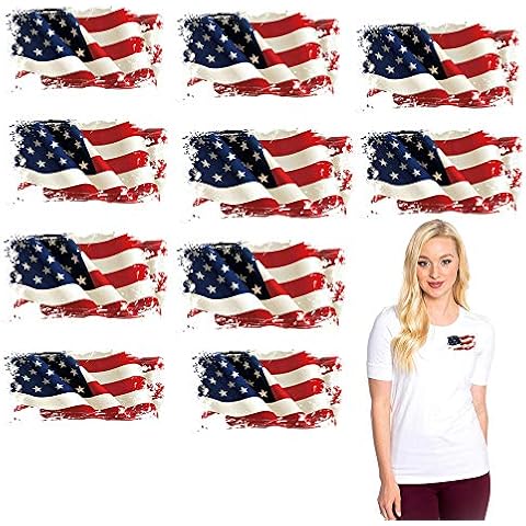 USA Heat Transfers Apppliques Flag Patches American Stickers Decals 10Pcs Patriotic Uniform Vest Jacket T-Shirt Backpack Hat Clothing DIY Decorations Appliques Cover