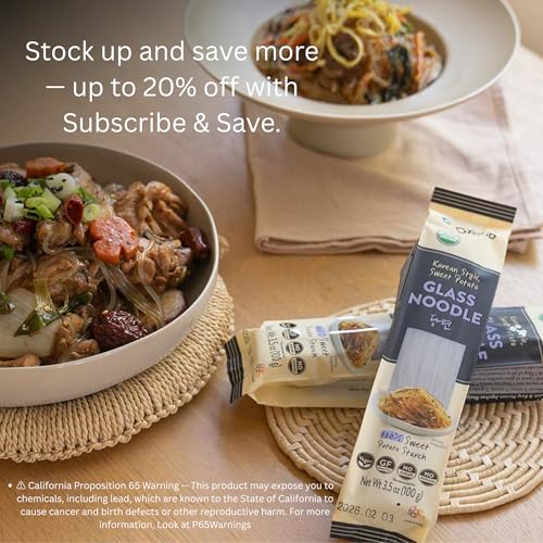 Image of Premium Korean Organic Glass Noodles - [12 Pack - 42oz] - Gluten-Free | Sugar Free | Sweet Potato Vermicelli | Vegan & No Sodium | Low-Calorie Rice & Pasta Alt. for Stir-Fry, Soup & Asian Recipes - O'food
