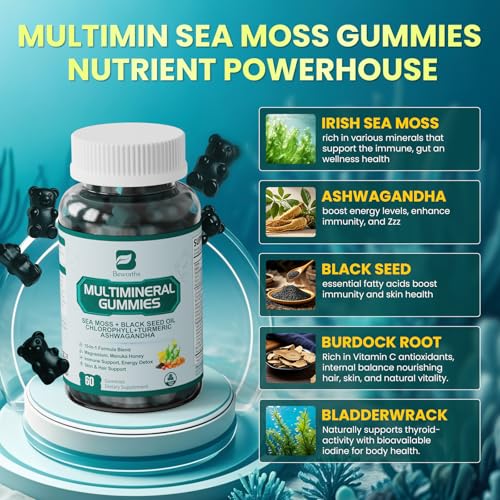 Sea Moss Gummies | Black Seed Oil Ashwagandha Chlorophyll | with Turmeric, Magnesium, Elderberry, Manuka Honey - Irish Sea Moss Gummy for Immune & Digestive, Gut Detox Support | Vegan, 120 - Image 3