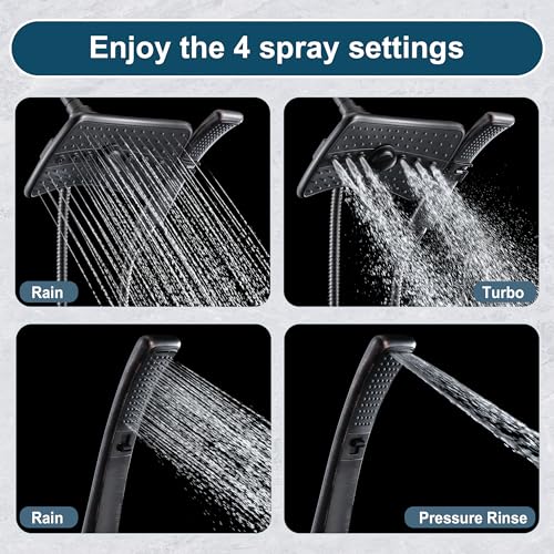 Image of BRIGHT SHOWERS High Pressure Dual Shower Head Combo, Oil Rubbed Bronze Rainfall Showerhead with Detachable Handheld, 60 inch Stainless Steel Hose, Four Spray Settings