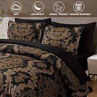 WONGS BEDDING Black Comforter Set Queen Size, Gold Damask Texture 7 Pieces Bed in a Bag Microfiber Comforter Bedding Sets -1 Comforter, 1 Flat Sheet, 1 Fitted Sheet, 2 Pillow Shams, 2 Pillowcases — image 5