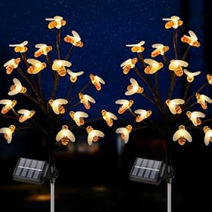 Solar Bee Lights Outdoor Waterproof – 2 Pack 40LEDs Bee Tree Lights Solar Powered with 8 Light Modes Bee Solar Lights Outdoor for Garden Patio Yard Grass Wedding Party Christmas Decor(Warm White)