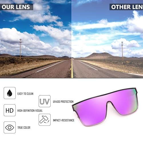 Image of FEISEDY Sunglasses for Women Men, Fashion Mirrored Single Lens Shades | 80s Rave Neon Oversized Sun Glasses, Driving Beach UV400 Sunnies B2996