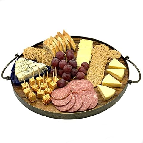 Wrightmart Round Wood Serving Tray, Rustic and Decorative, Food, Charcuterie, Pizza, Coffee, Tea, Drink Server with Handles, for Kitchen, Dining, Living Room, Ottoman, Poolside, Made of Acacia Wood Cover