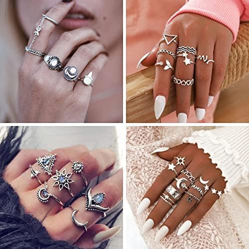 Kakonia 85Pcs Gold Knuckle Rings Set for Women Teen Girls, Vintage Boho Punk Cross Butterfly Chain Finger Rings Stackable Rings Midi Rings Crystal Joint Finger Rings Pack