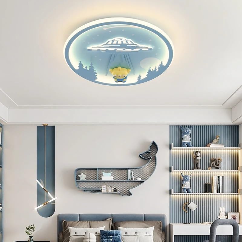 Plafonnier LED bleu 50cm blanc chaud style nordique pour salon