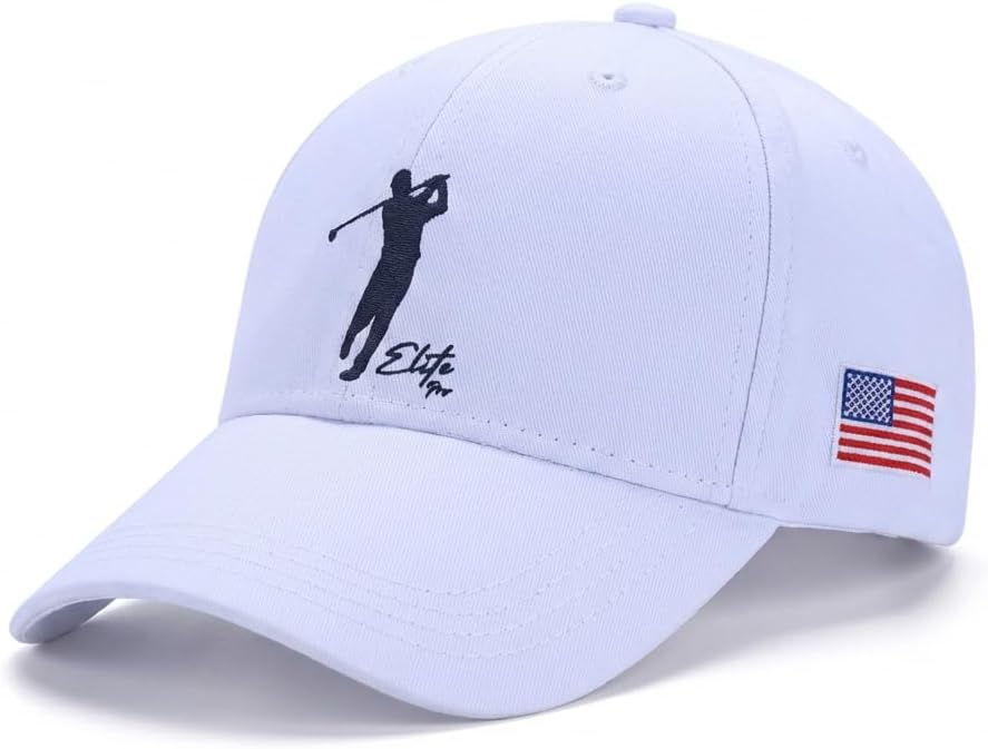 Golf Hat for Men, Adjustable Cotton Dad Cap, Embroidered Front and Back Logo, One Size Fits Most