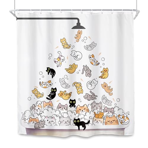 SVBright Cute Cat Shower Curtain for Kids Children 72Wx72L Inch
