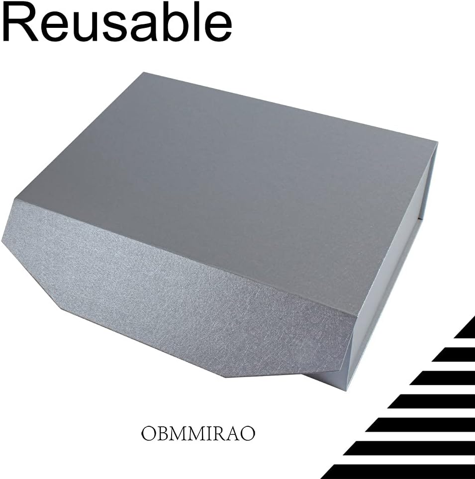Upgrade 2Pcs Silver Grey 13x9x4 Inch Hard Large Gift Box with Lid, Foldable Magnetic Gift Boxes,Groomsman Box Bridesmaid Proposal Box, Reusable Gift Boxes for Clothes