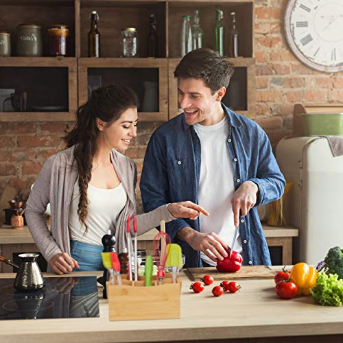 Relaxdays Porta Posate in Bambù, 4 Scomparti, Manico, Portautensili da Tavolo, Mestoli da Cucina, Organizer, naturale - immagine 6