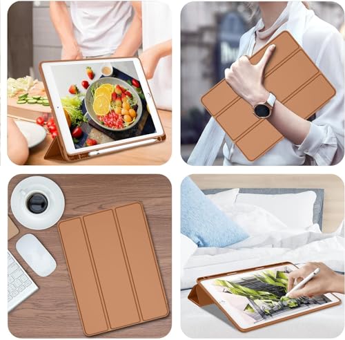 Image of Printme iPad 9.7 Case (2018 /2017 Model, 6th /5th Generation), Smart Cover with Pencil Holder and Soft Baby Skin Silicone Back and Full Body Protection, Auto Wake /Sleep Cover (Dark Brown)