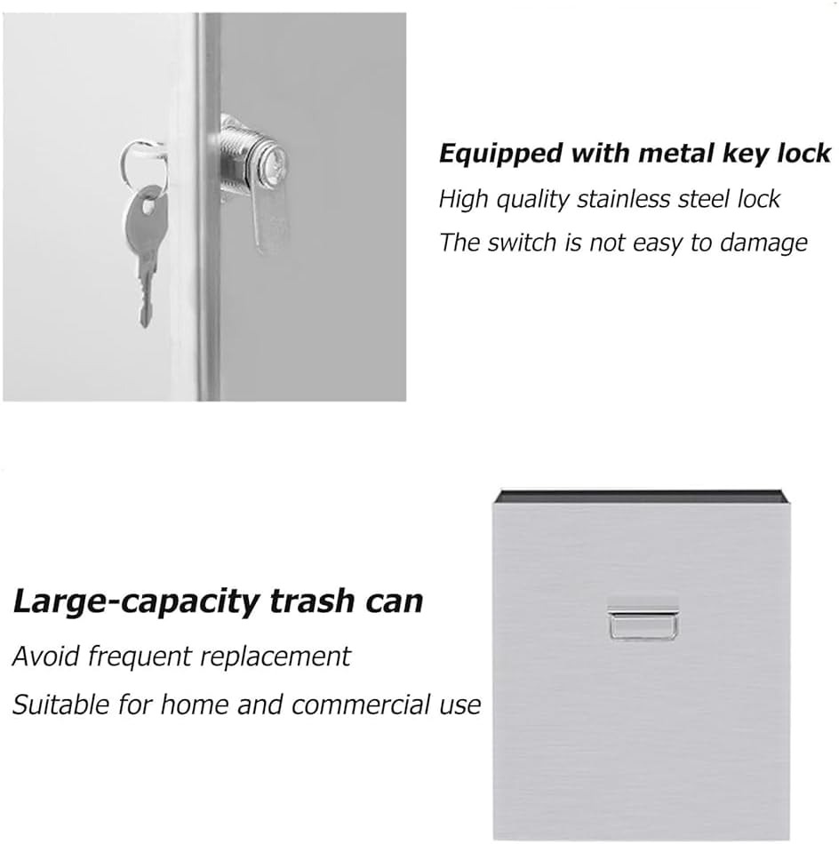 Recessed Stainless Steel Waste Receptacle – Wall-Mounted Large Capacity Trash Bin, Embedded Disposal Chute for Hotel & Commercial Bathrooms