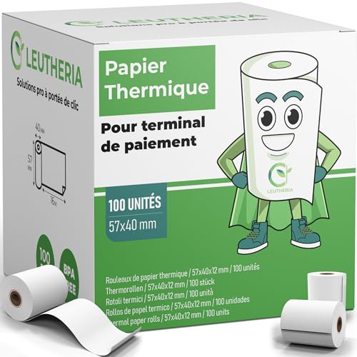 100 Rouleaux tpe - Bobine de papier thermique pour carte bleue - 57x40x12mm LONGUEUR XL 15M - Bobines thermiques pour ticket de caisse/reçu carte...