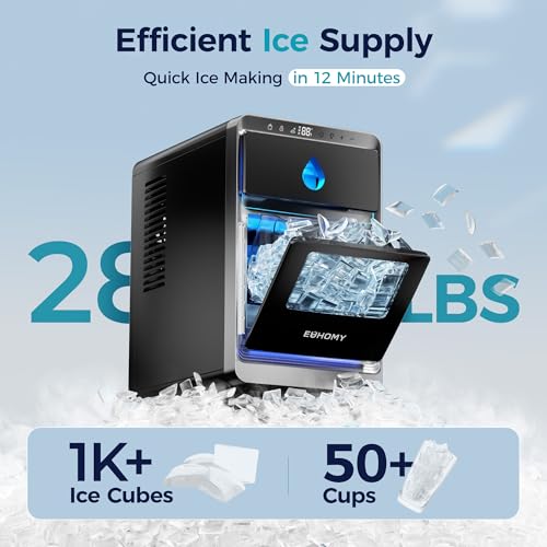 EUHOMY Crescent Ice Maker Countertop, 28Lbs/24H, Ready in 12Mins, Auto Deep Cleaning, Timer, Portable Ice Maker Machine for Home/Office/Party by EUHOMY - Image 2