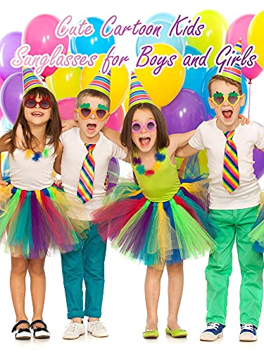 Weewooday 12 Pairs Kids Sunglasses Bulk Toddler Cat Strawberry Flower Heart Shaped Cartoon Party Sunglasses for Kids4