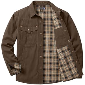 Mens Flannel Lined Shirt Jacket Snap Button Western Cowboy Jacket Shacket