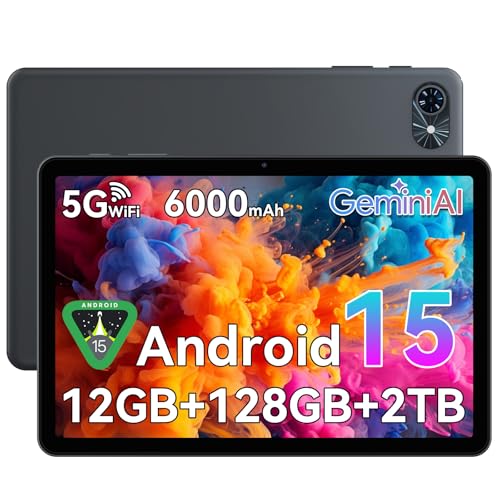 TABWEE 10 Pollici Tablet Android 15 con Gemini AI, 12 GB RAM + 128 GB ROM (2 TB TF) Tablet in Offerta, Batteria 6000 mAh | 5G WiFi | Display 1280 x 800 | BT 5.0 | Jack 3,5 mm | Tipo-C | WPS | GPS