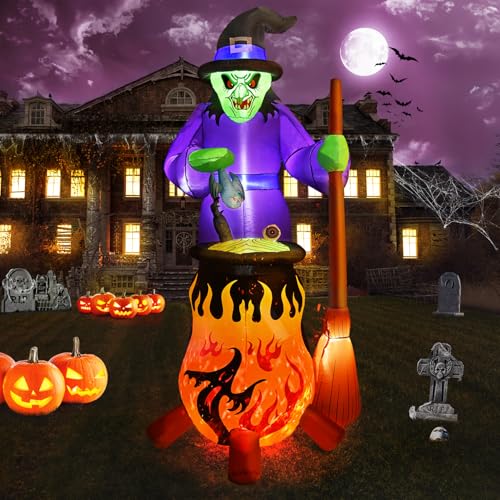 Kesfitt RH-120-1250U4-1 8Ft Halloween Inflatables Decorations Outdoor Witch Built-In Flame Flashing,Blow Up Yard Inflatables cover